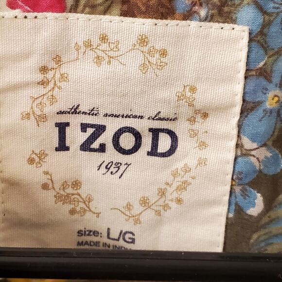 IZOD tropical floral pintucked ruffled button down shirt size large‎ - Picture 4 of 5